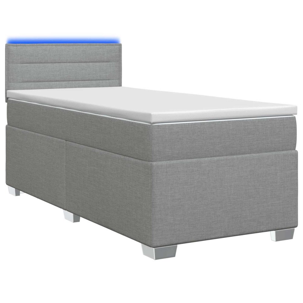 vidaXL Boxspring säng med madrass och LED Ljusgrå Enkel Tyg