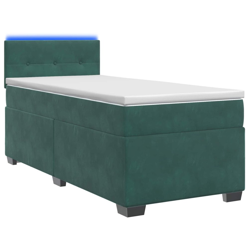vidaXL Boxspring säng med madrass och LED Mörkgrön 100 x 200 cm Sammet
