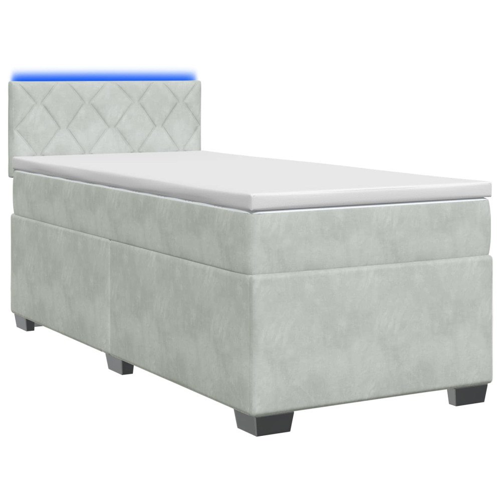 vidaXL Boxspring säng med madrass och LED Ljusgrå 100 x 200 cm Sammet