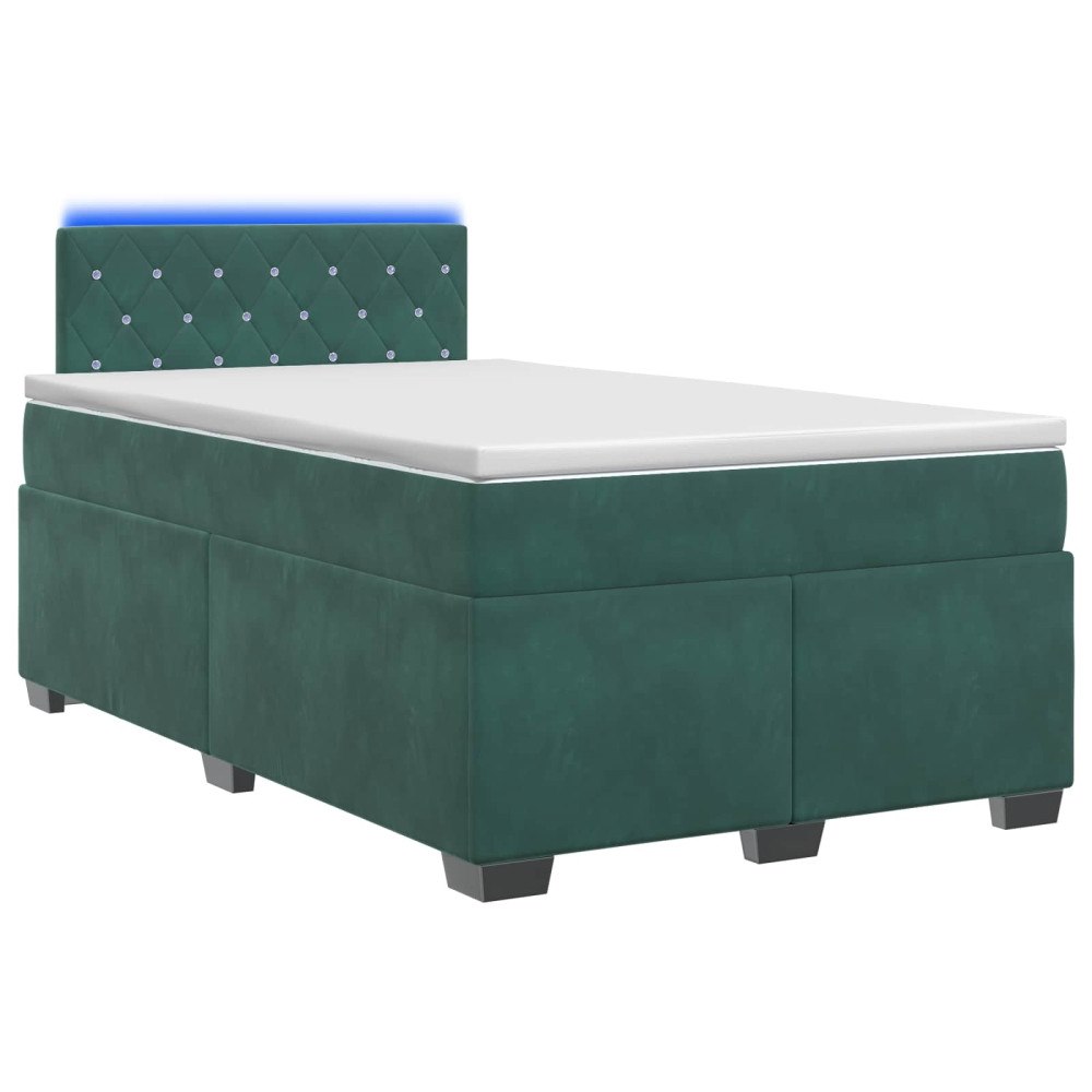 vidaXL Boxspring säng med madrass och LED Mörkgrön 120 x 200 cm Sammet