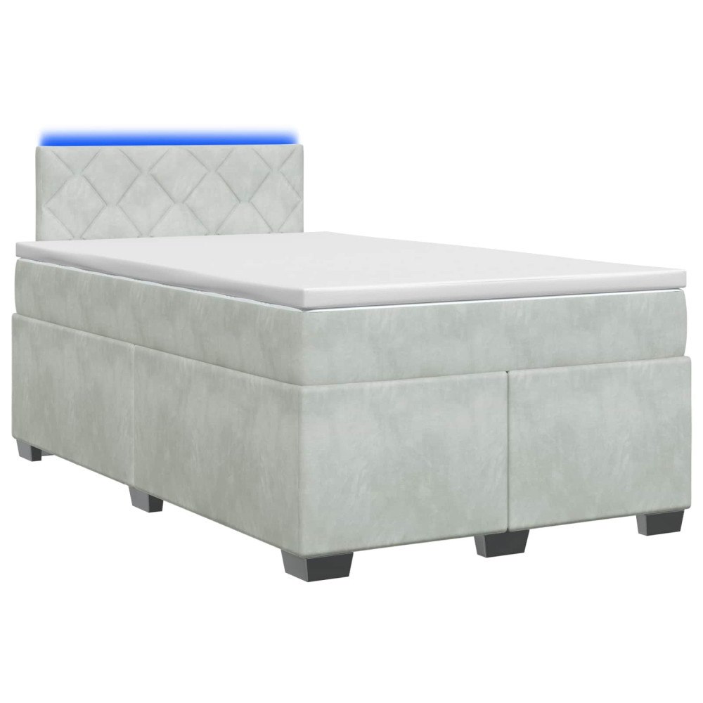 vidaXL Boxspring säng med madrass och LED Ljusgrå 120 x 200 cm Sammet