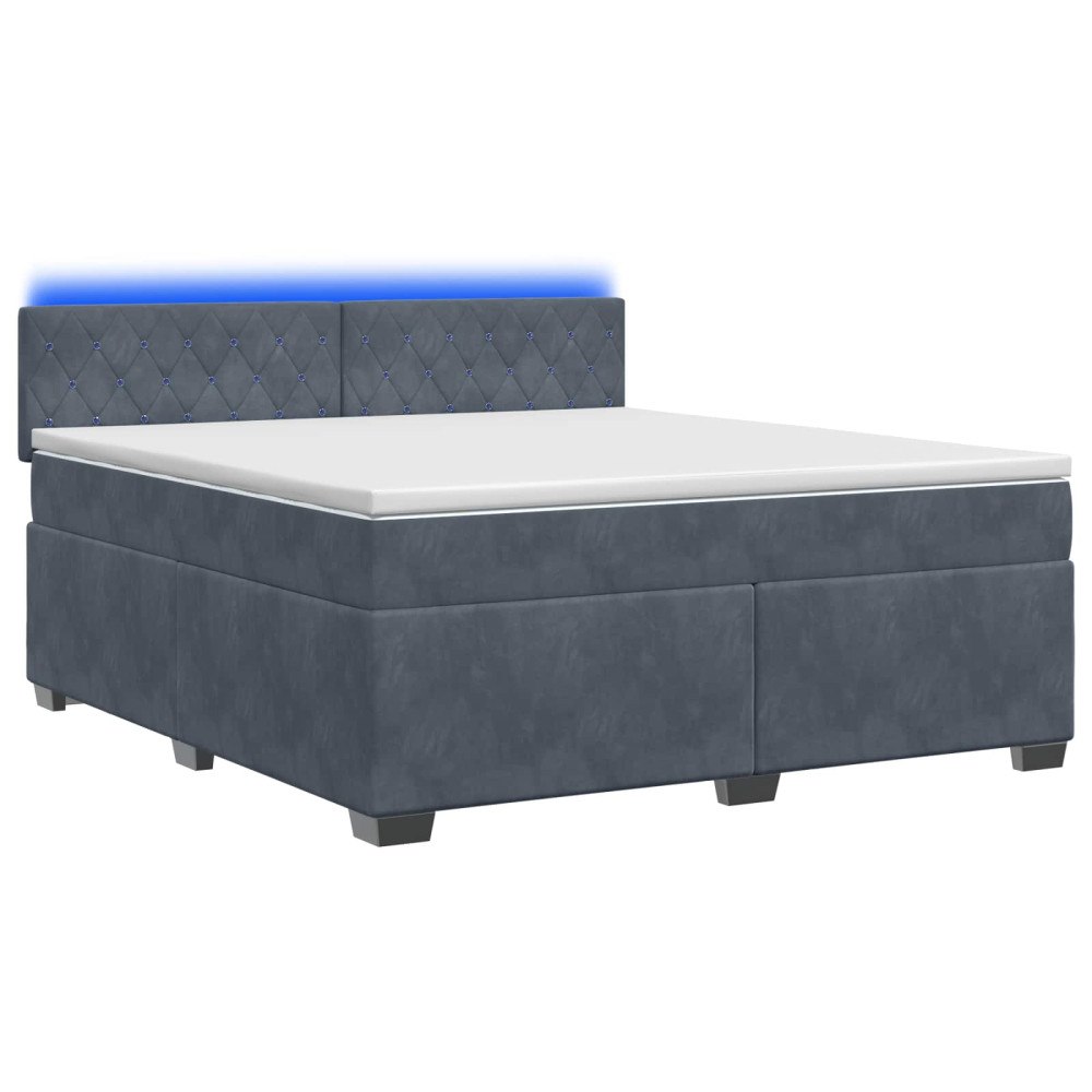 vidaXL Boxspring säng med madrass och LED Mörkgrå 140 x 200 cm Sammet
