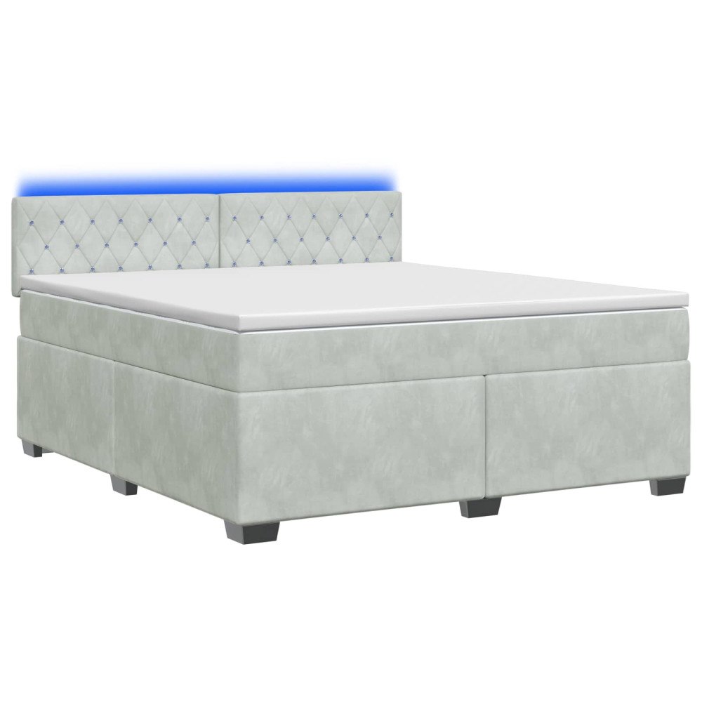 vidaXL Boxspring säng med madrass och LED Ljusgrå 160 x 200 cm Sammet