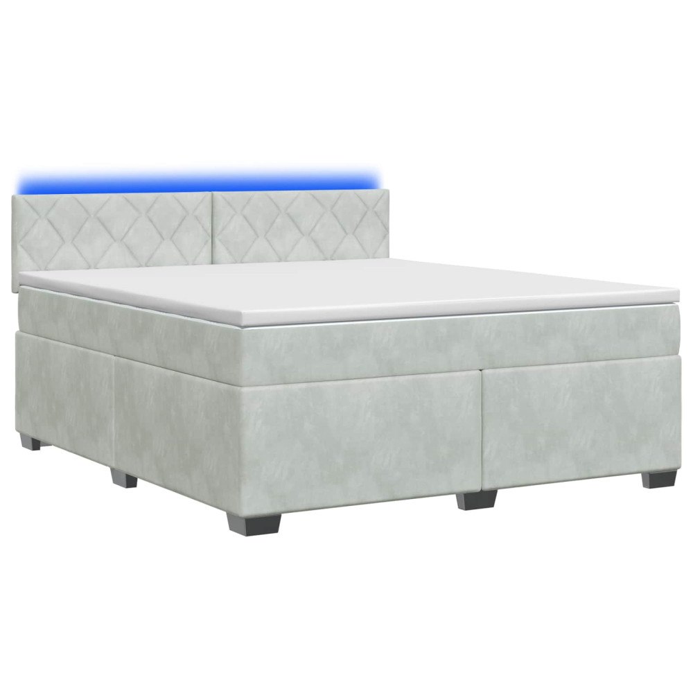 vidaXL Boxspring säng med madrass och LED Ljusgrå 180 x 200 cm Sammet