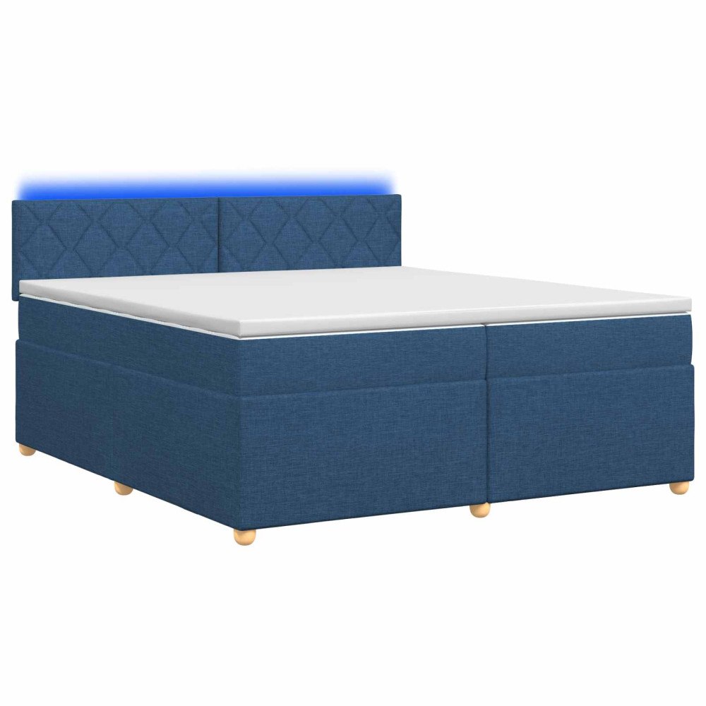 vidaXL Kontinentalsäng med madrass med huvudgavel Blå 200 x 200 cm Tyg