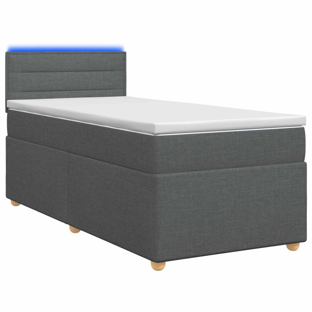 vidaXL Boxspring säng med madrass och LED Mörkgrå 90 x 190 cm Tyg