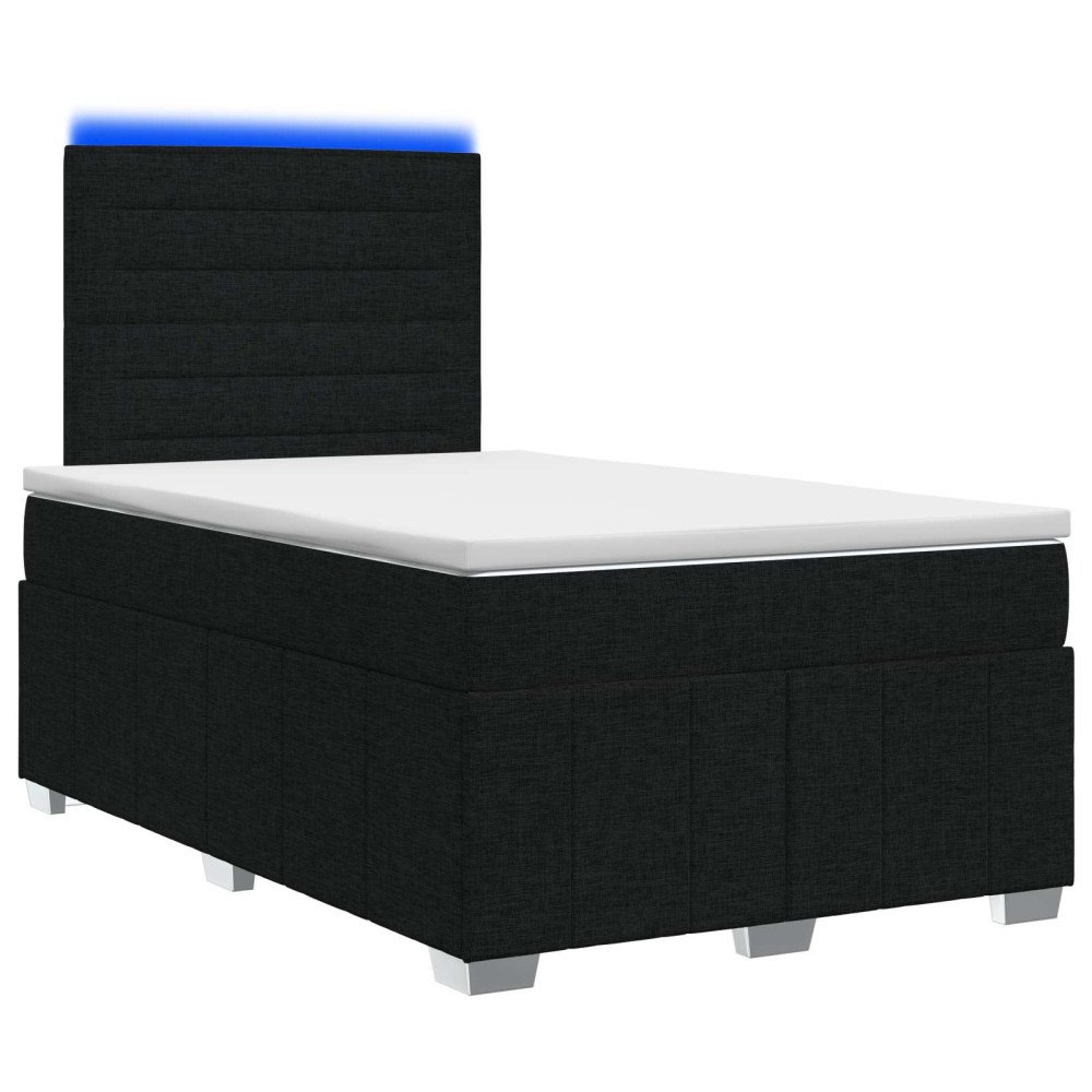 vidaXL LED sängram med madrass med huvudgavel Svart 120 x 190 cm Tyg