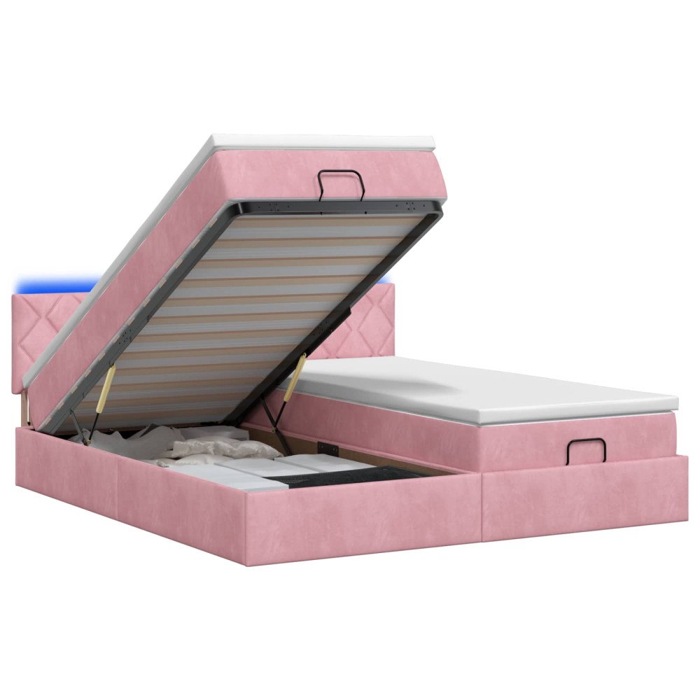 vidaXL Ottoman-säng med madrass och LED Rosa 180 x 200 cm Sammet