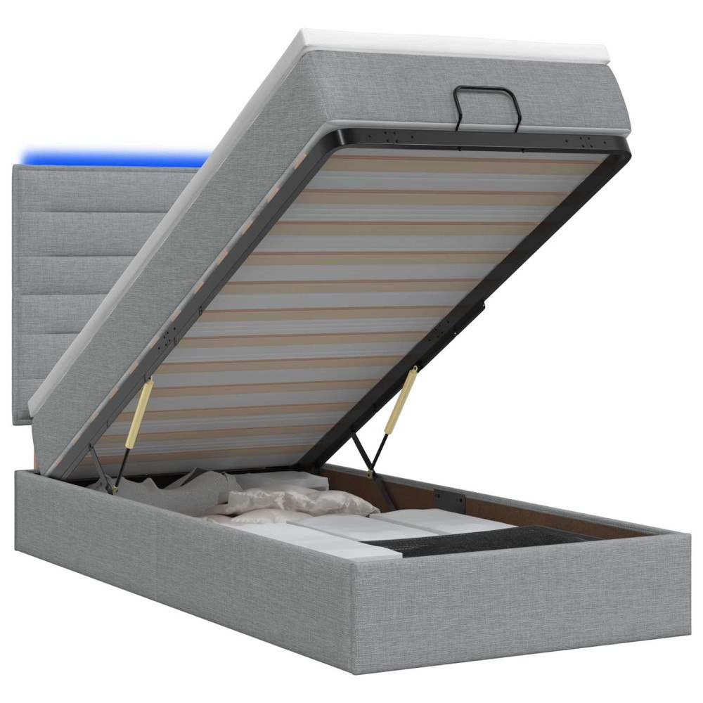 vidaXL Ottoman-säng med madrass och LED Ljusgrå 90 x 190 cm Tyg