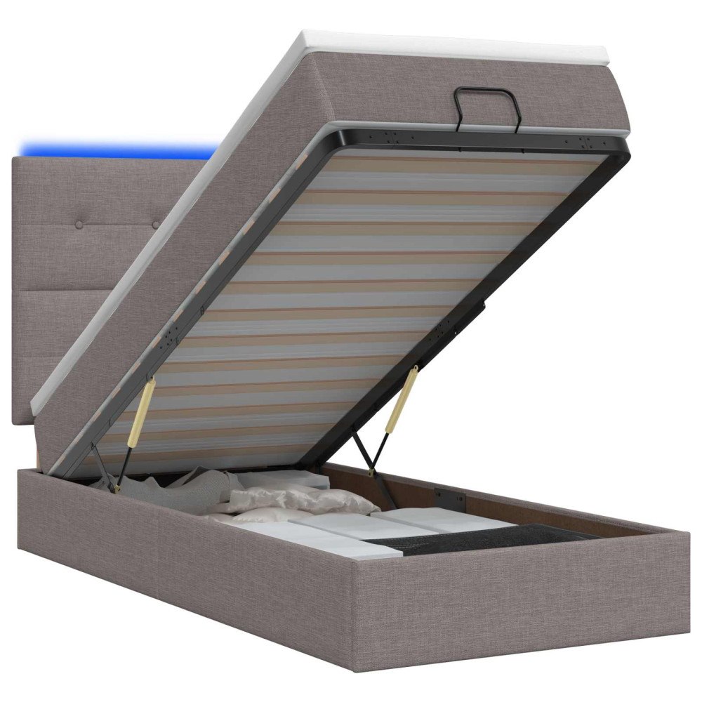 vidaXL Ottoman-säng med madrass och LED Taupe 90 x 190 cm Tyg