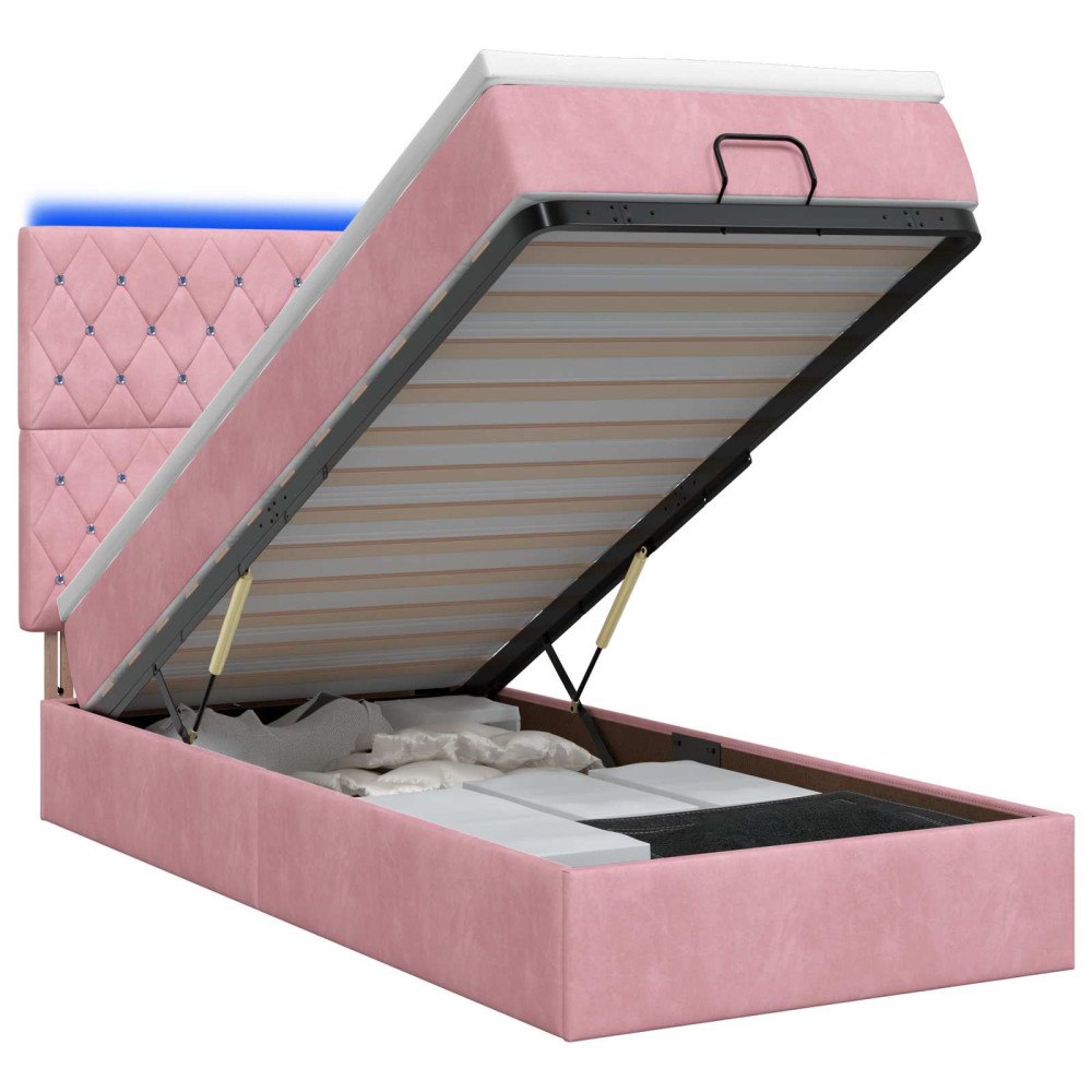 vidaXL Ottoman-säng med madrass och LED Rosa 90 x 190 cm Sammet