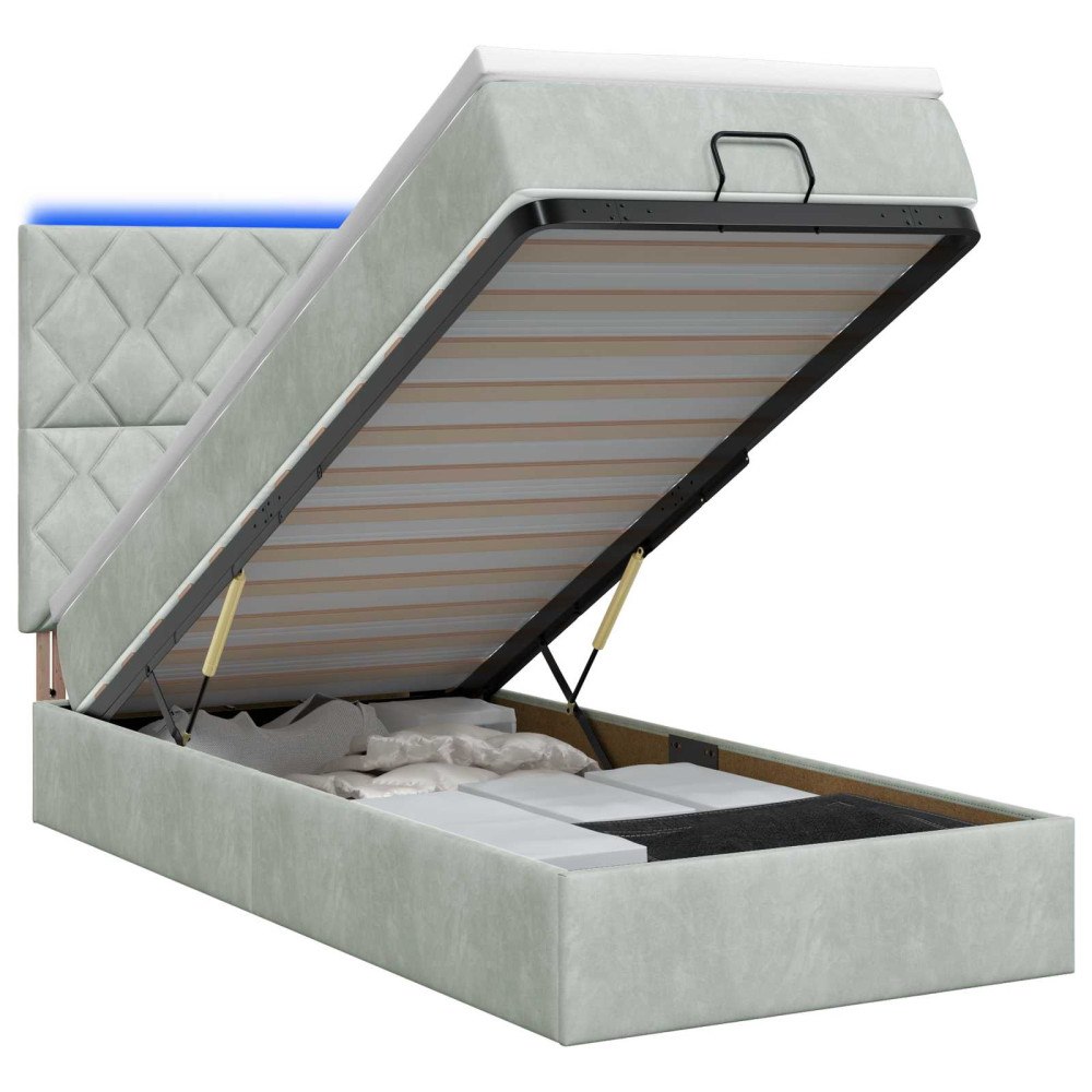 vidaXL Ottoman-säng med madrass och LED Ljusgrå 90 x 190 cm Sammet