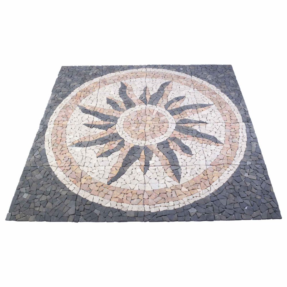vidaXL Mosaic Tiles Sun Pattern Flerfärgsdesign 120 x 120 cm Marmor