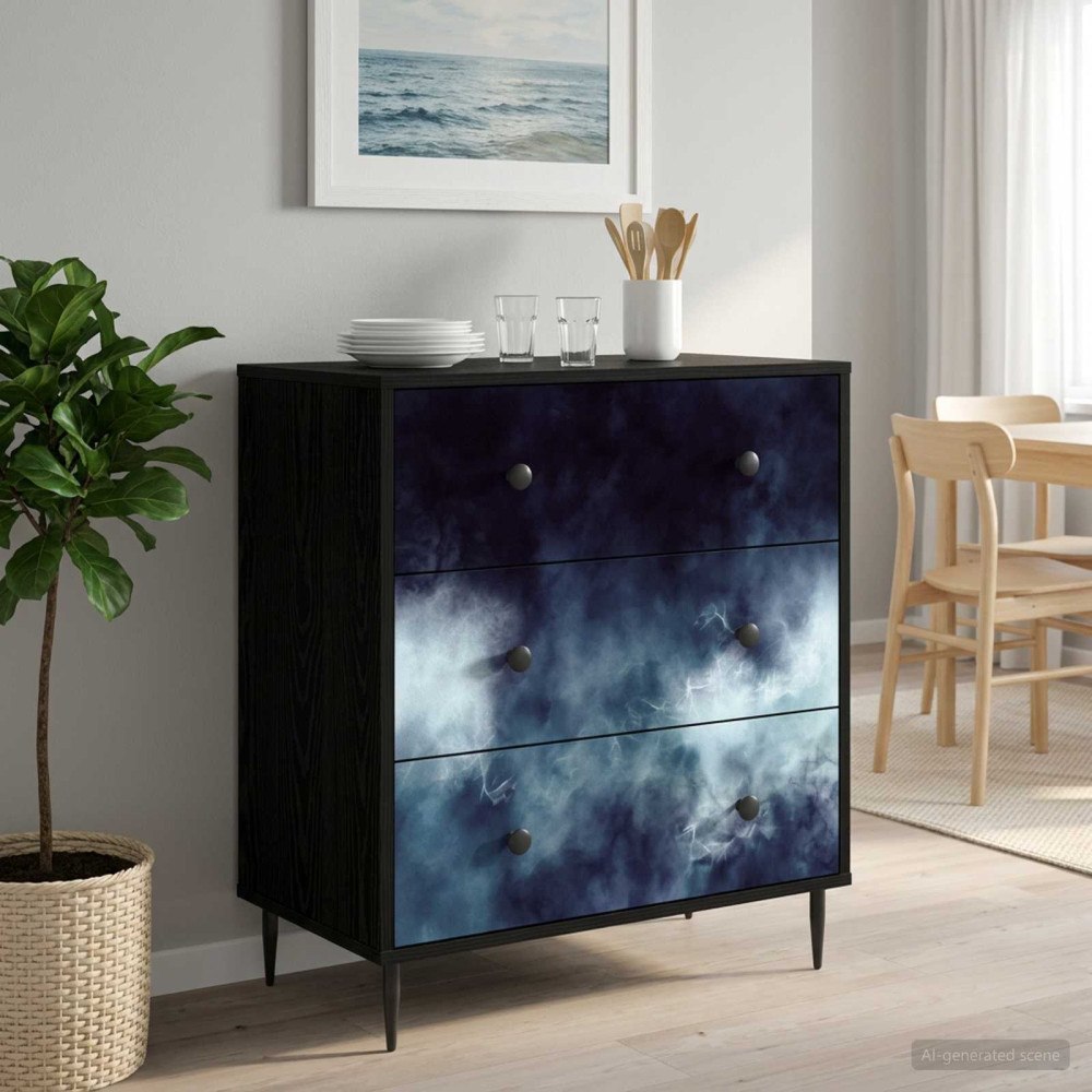 vidaXL Kommode RAALTE Blå marmortryck 66 x 36,5 x 76 cm Svart ek