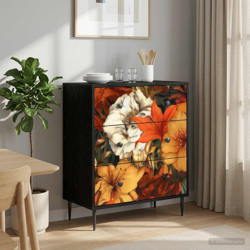 vidaXL Kommode GENNEP Lilja mönster 66 x 36,5 x 76 cm Konstruerat trä