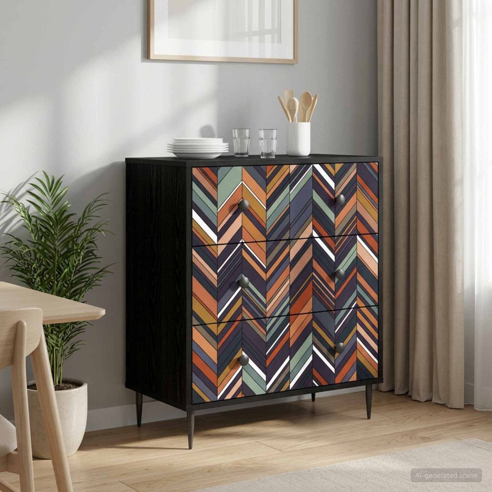 vidaXL Kommode OMMEN Geometrisk tryck 66 x 36,5 x 76 cm Svart ek