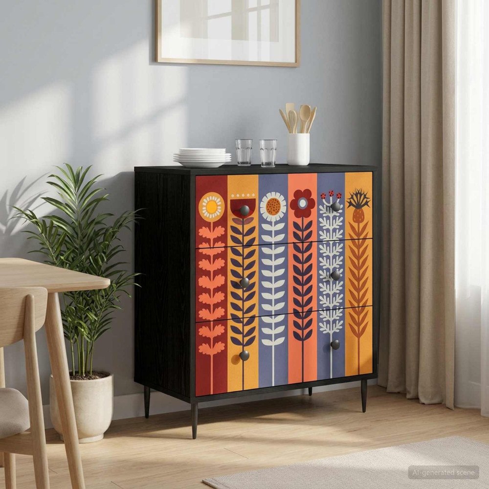 vidaXL Kommode ESSEN Solrosmönster 66 x 36,5 x 76 cm Konstruerat trä