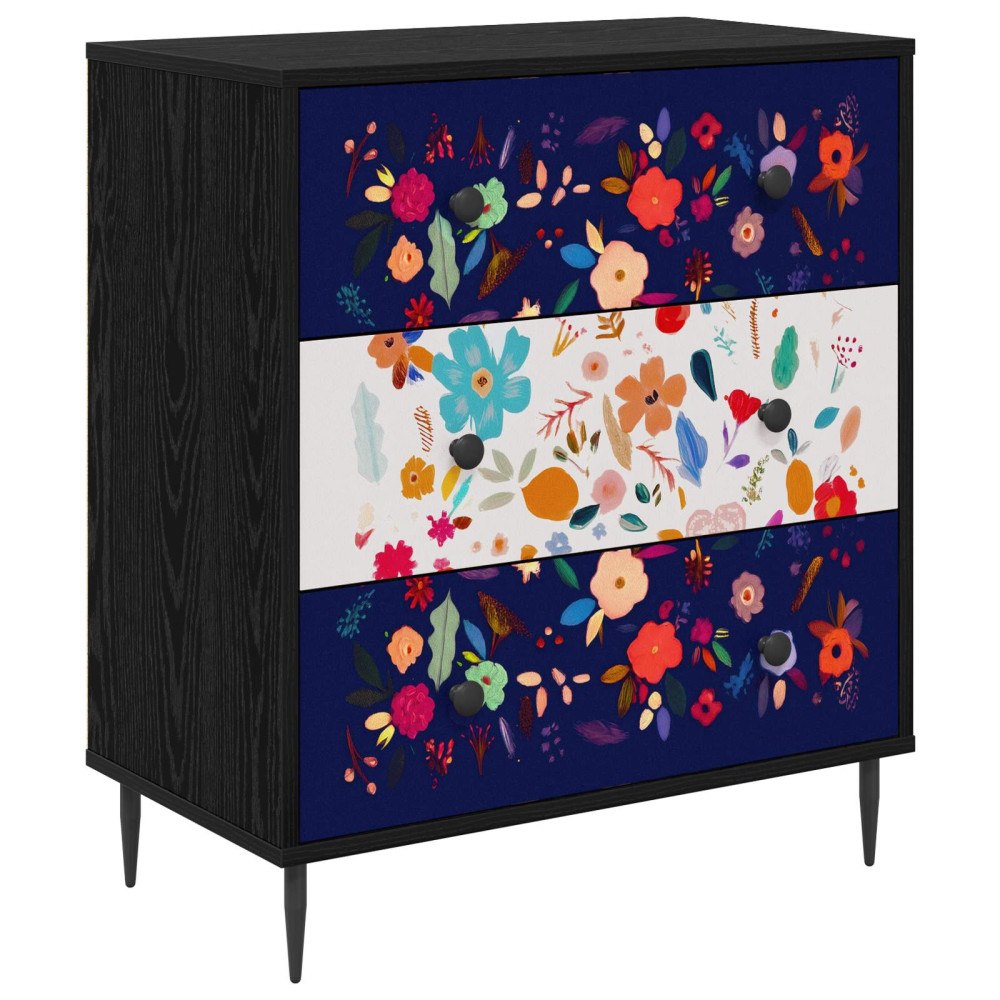 vidaXL Kommode MAINZ Blommönster 66 x 36,5 x 76 cm Konstruerat trä