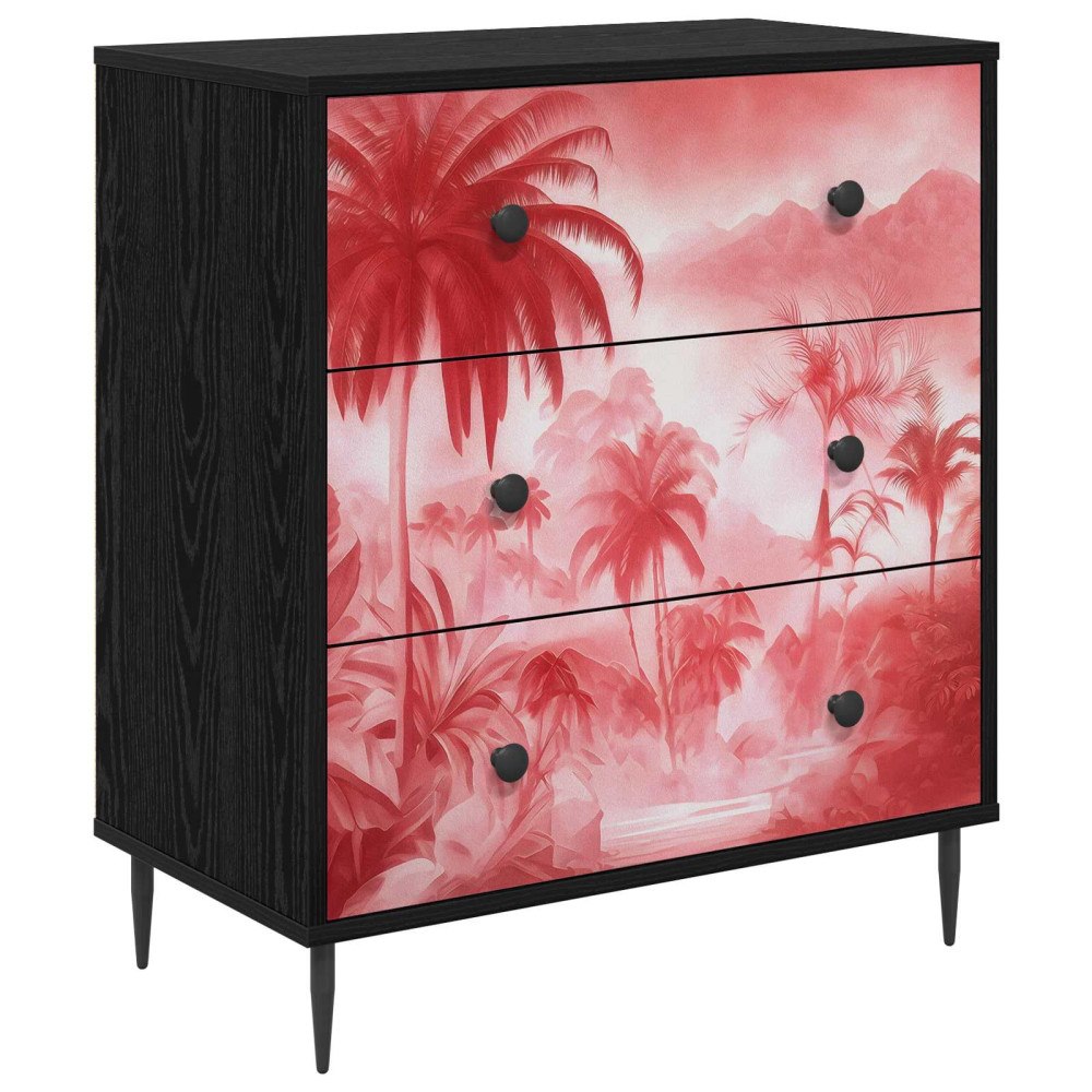 vidaXL Kommode AACHEN Rosa palmträdtryck 66 x 36,5 x 76 cm Svart ek