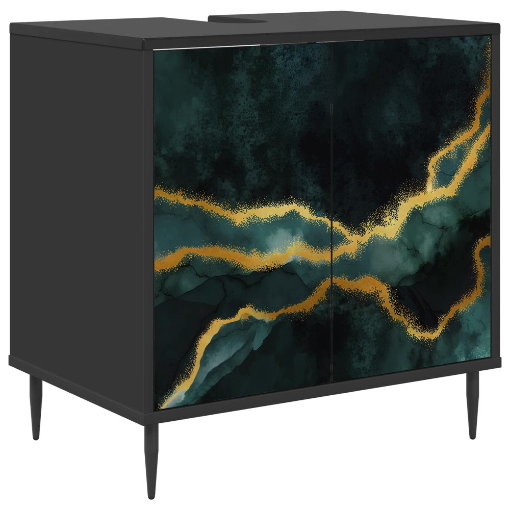 vidaXL Badrumsskåp WIJHE Svart ek 60 x 40 x 61 cm Konstruerat trä