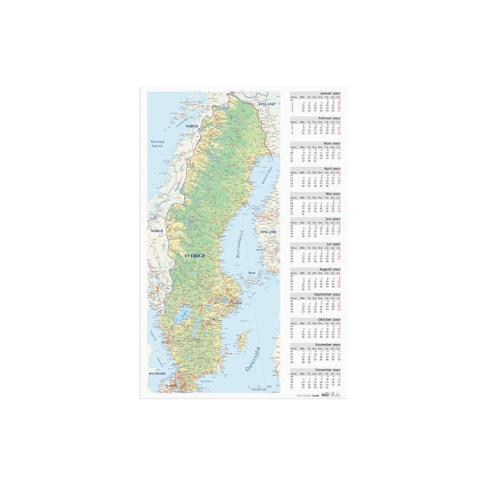 Burde Väggblad Sverigekarta 2027