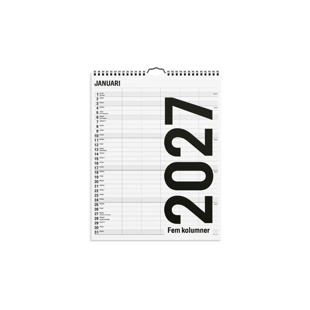 Burde Familjekalender 2027 Black and white