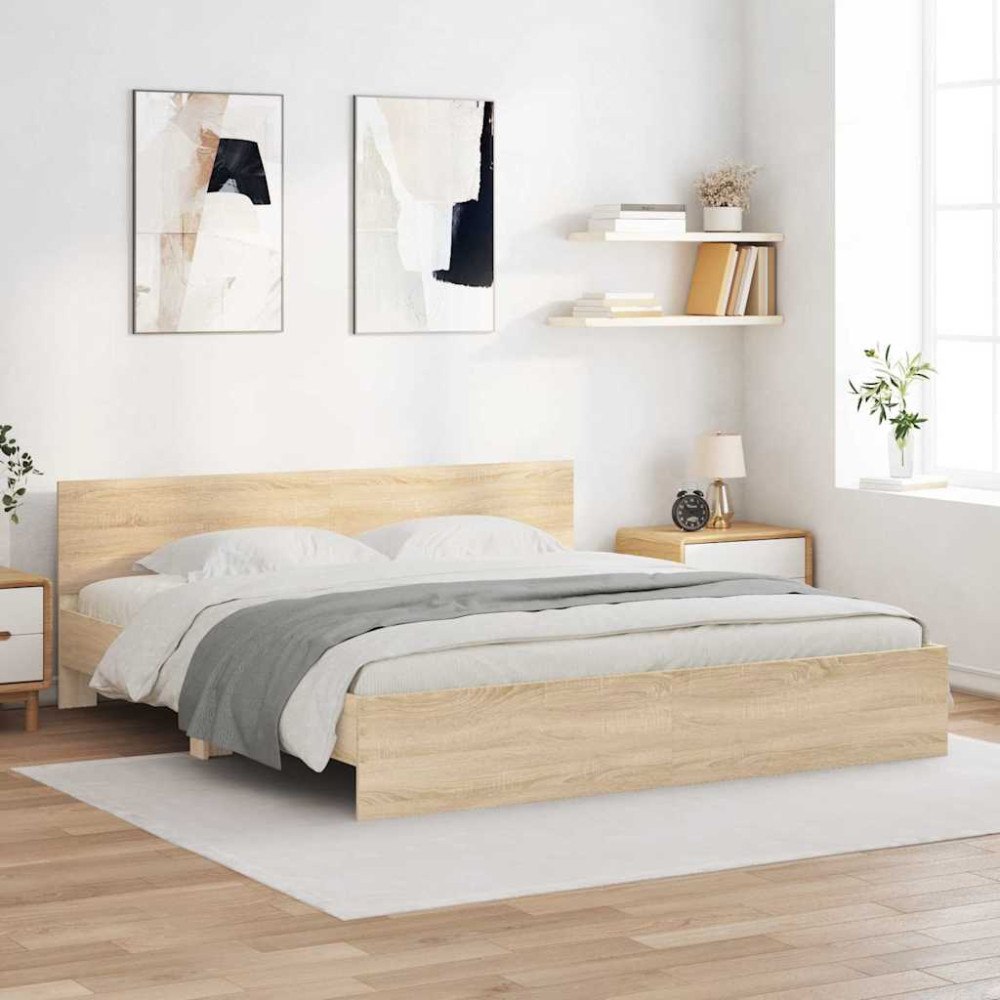 vidaXL Sängram Väggmonterad Sonoma 193 x 203 cm Konstruerat trä