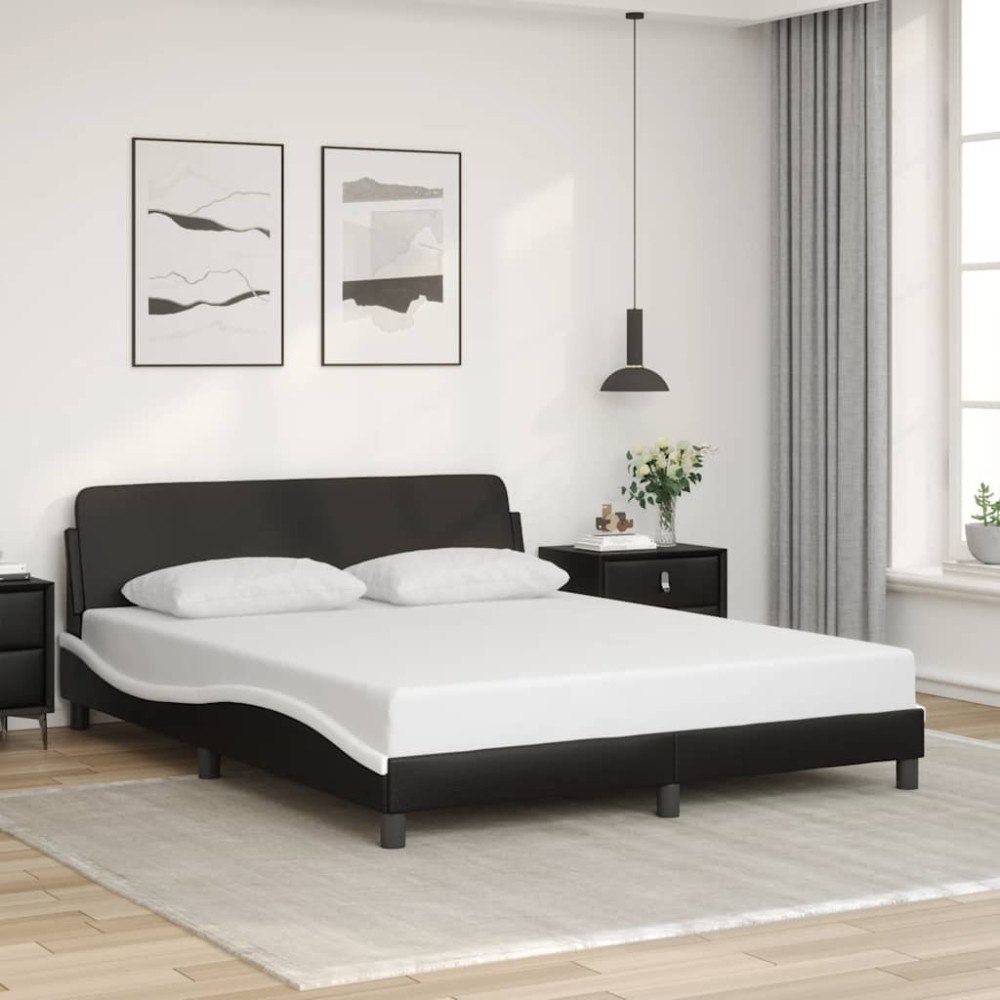 vidaXL Bed Frame "Dover" Black and White 152x203 cm Faux Leather