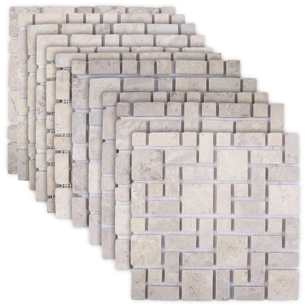 vidaXL Mosaikplattor Gräddvit 30 x 30 cm Marmor