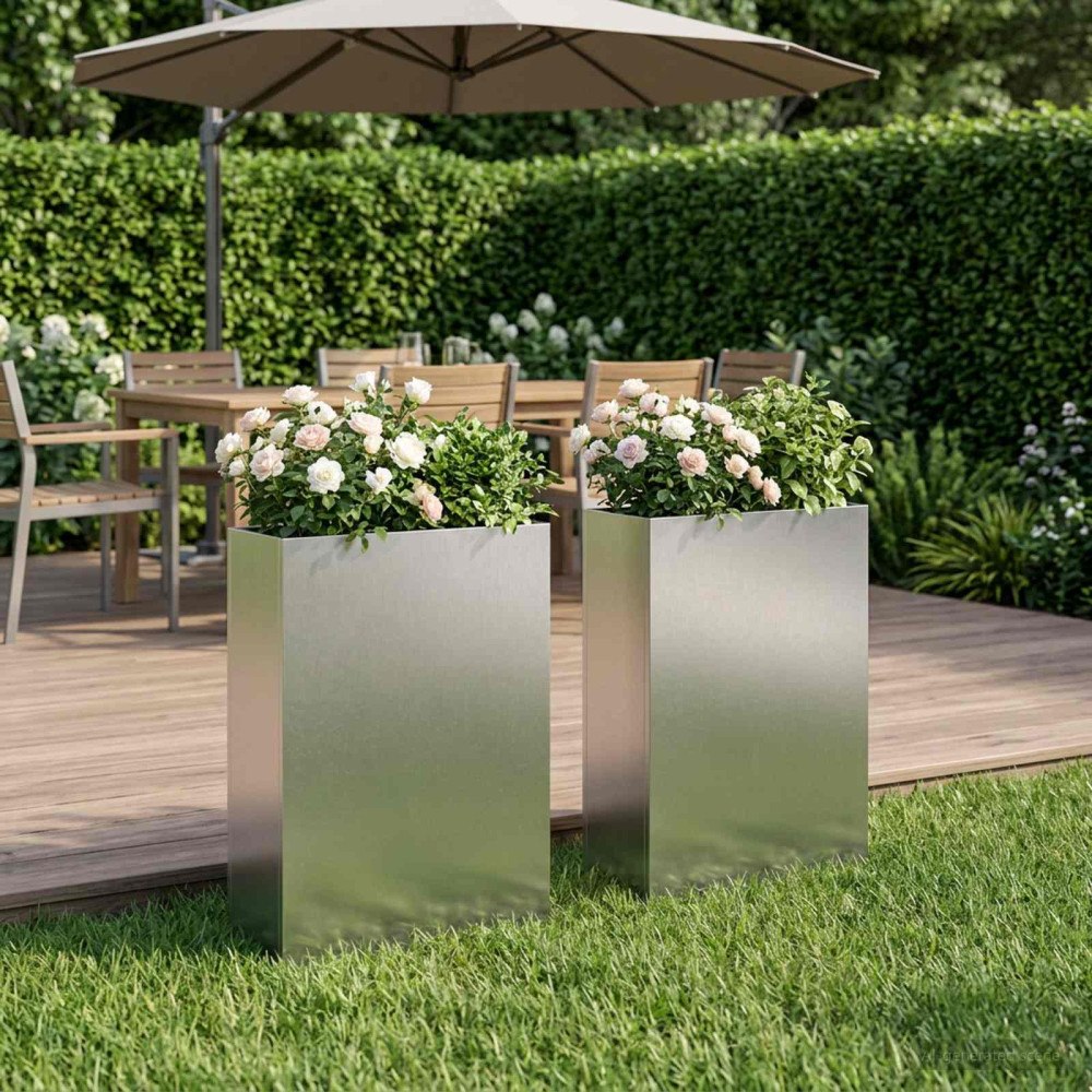 vidaXL Trädgårdsplanterare 2 st Silver 40 x 20 x 75 cm Rostfritt stål