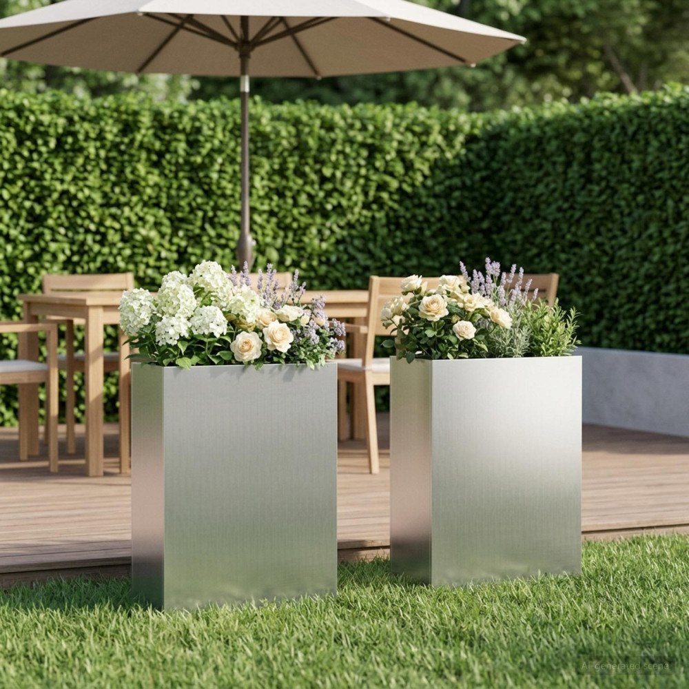 vidaXL Trädgårdsplanterare 2 st Silver 40 x 20 x 75 cm