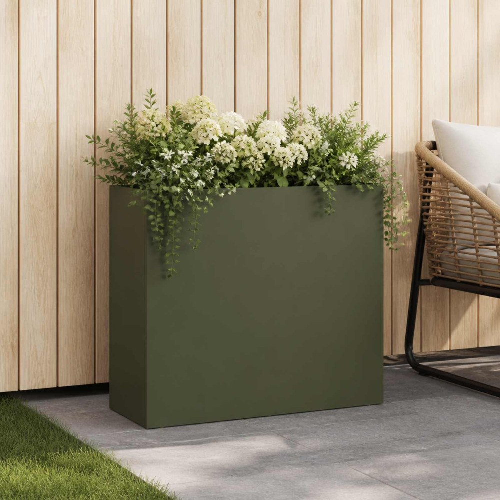 vidaXL Trädgårdsplanterare Olivgrön 50 x 20 x 40 cm Kallvalsat stål