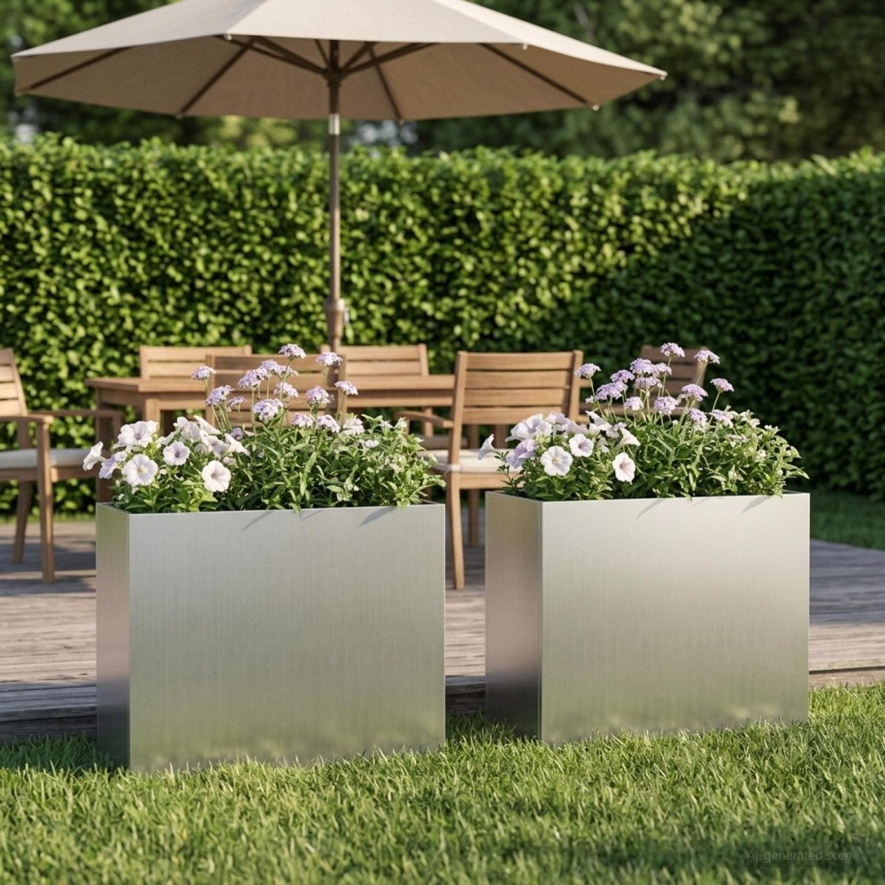 vidaXL Trädgårdsplanterare 2 st Silver 50 x 20 x 40 cm