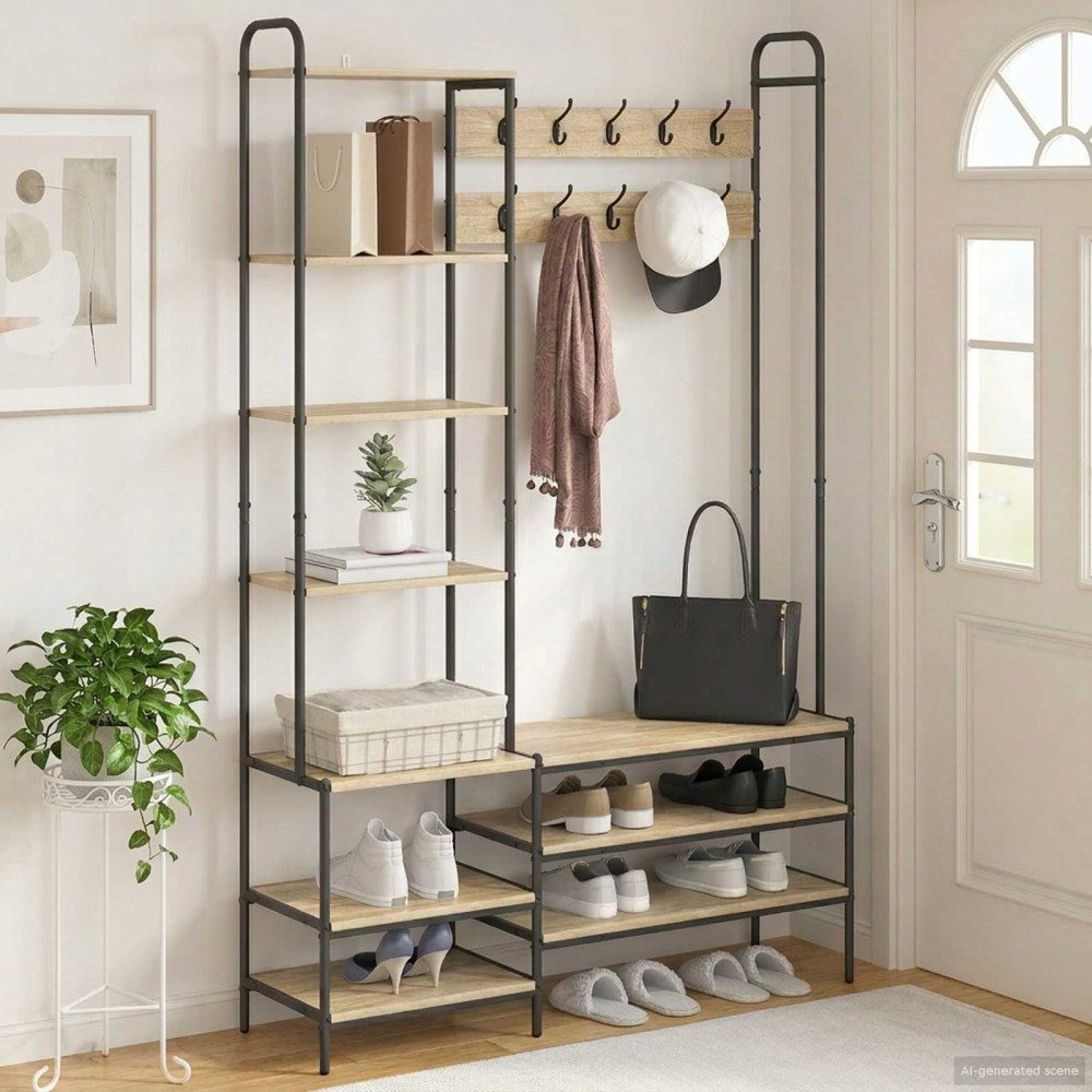 vidaXL Klädhängare med skofåtölj Sonoma-ek 120,5 x 34 x 190 cm