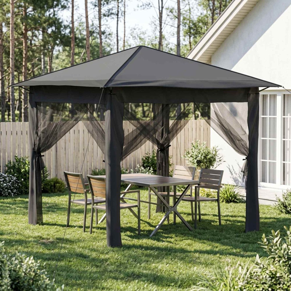 vidaXL Paviljong med 4 sidoväggar 2,6 x 2,6 m Ljusgrå och antracit