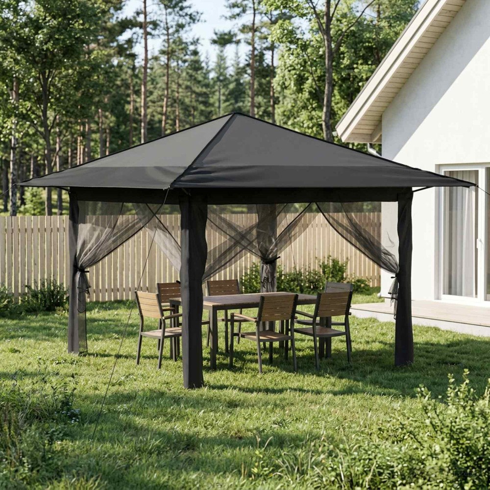 vidaXL Paviljong med 4 sidoväggar 3,3 x 3,3 m Ljusgrå och antracit