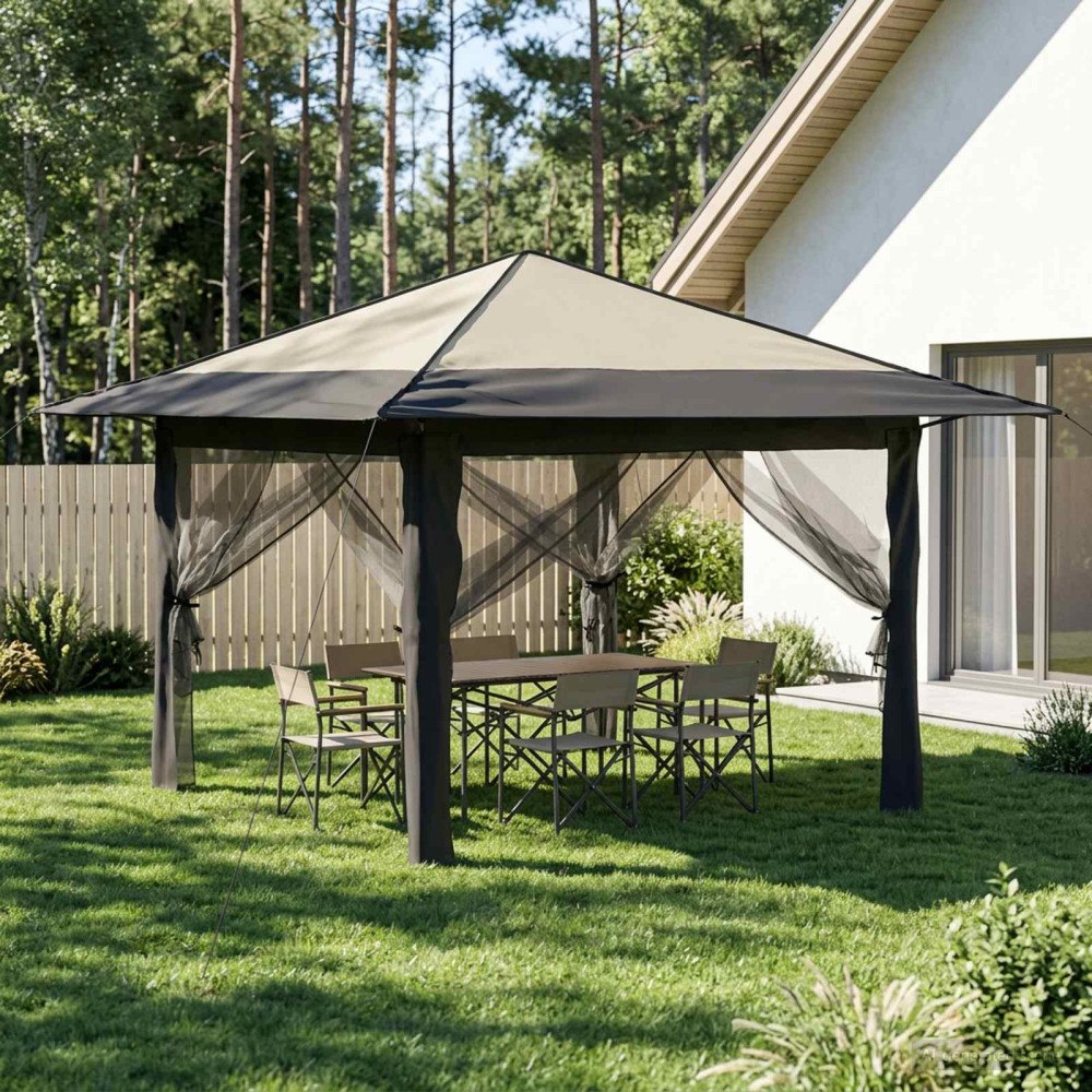 vidaXL Paviljong med 4 sidoväggar 3,3 x 3,3 m Kräm och antracit