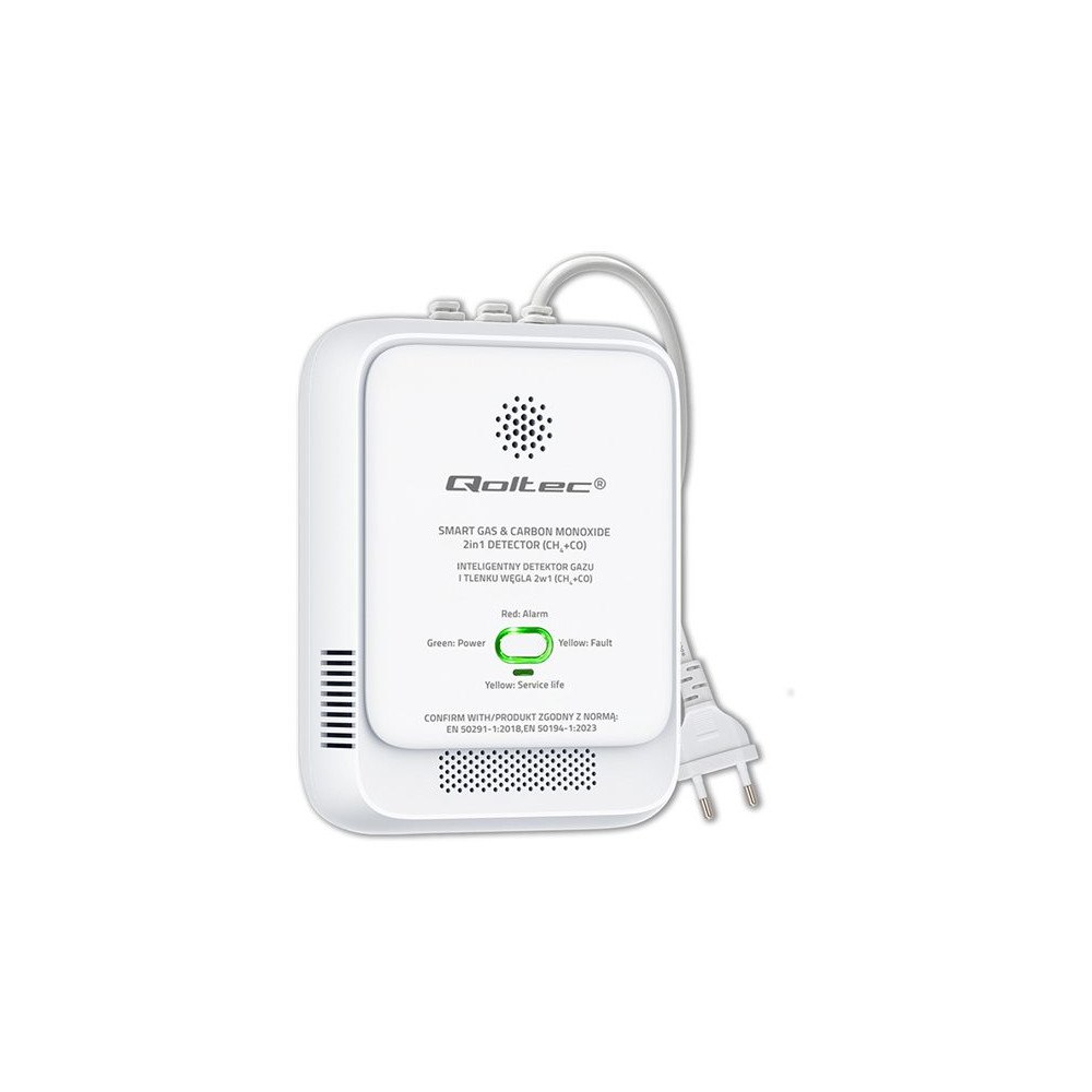 Qoltec Qoltec - gas- och koldioxid sensor - CH4 CO-detektor, 85 dB larm, LED - vit