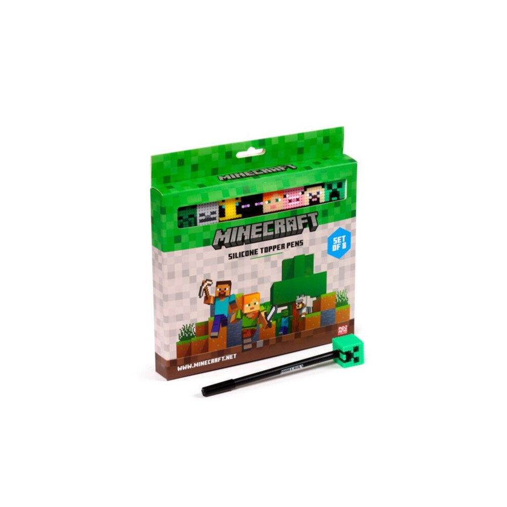 Puckator Minecraft 8-Pack Penna med Smal Spets med Silikontopper