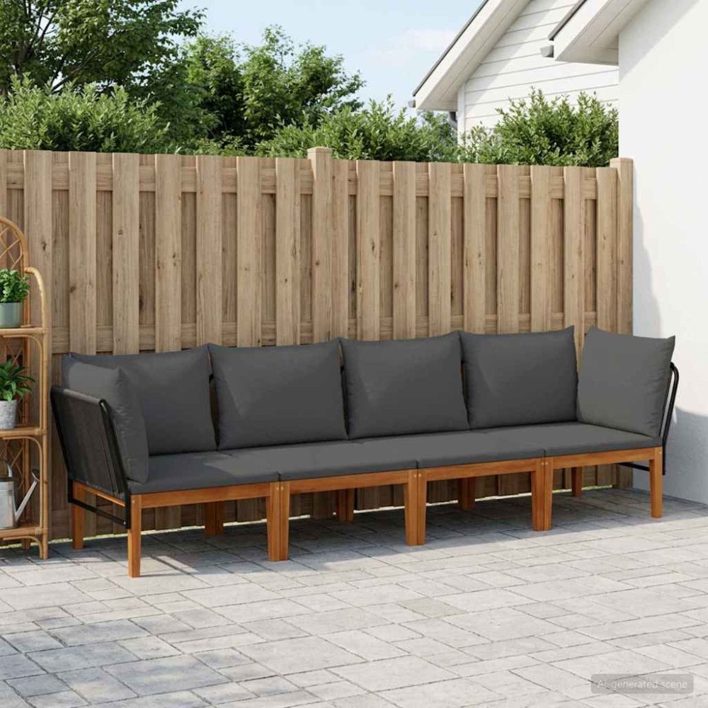 vidaXL 4 st Massivt akaciahus och rep Naturlig