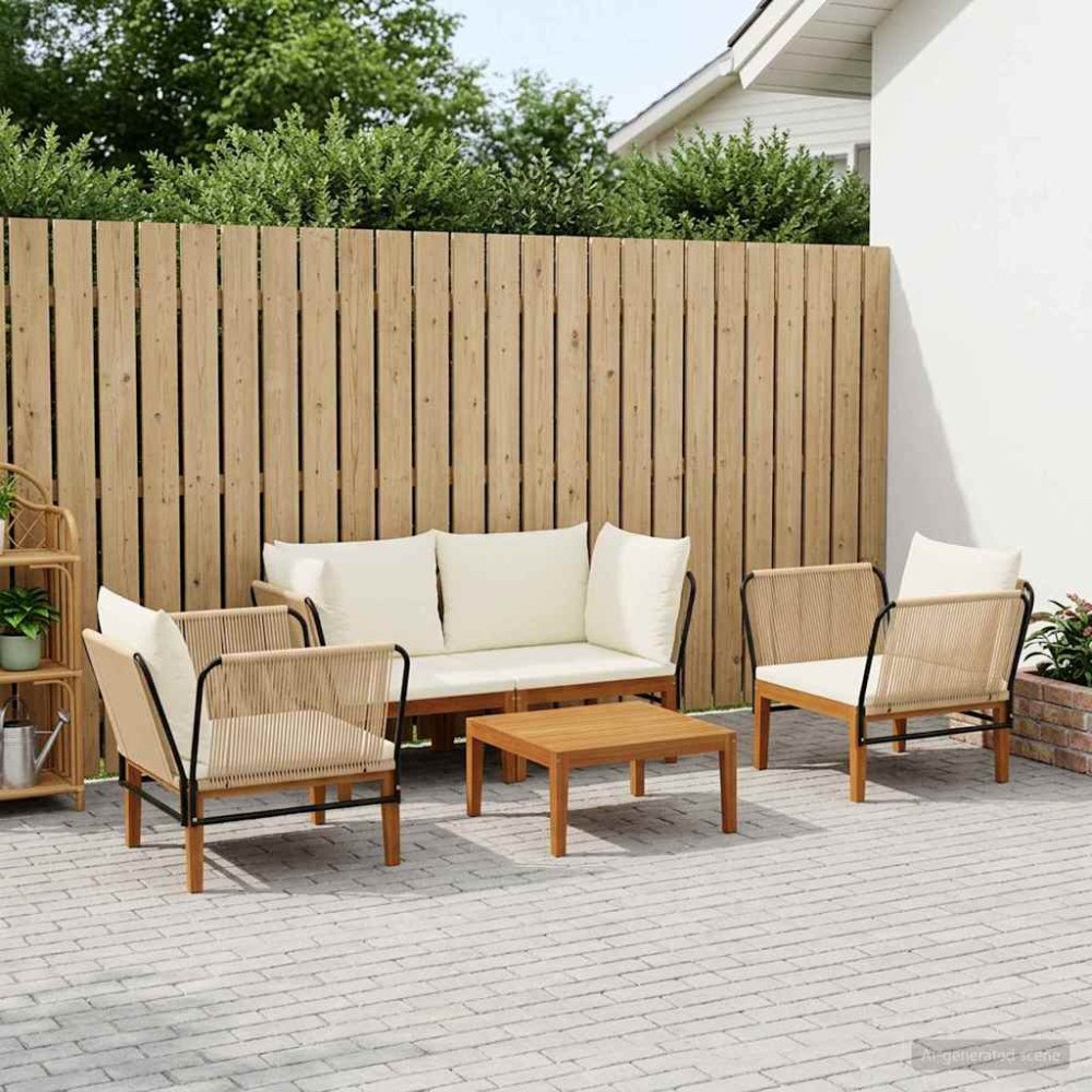vidaXL 5 st Massivt akaciahus och rep Naturlig