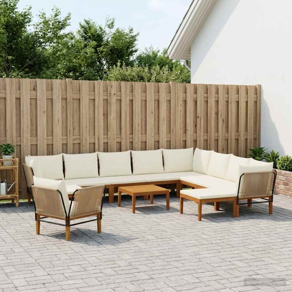 vidaXL 12 pcs Massivt akaciahus och rep Naturlig