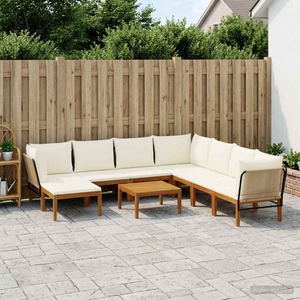 vidaXL 9 pcs Massivt akaciahus och rep Naturlig