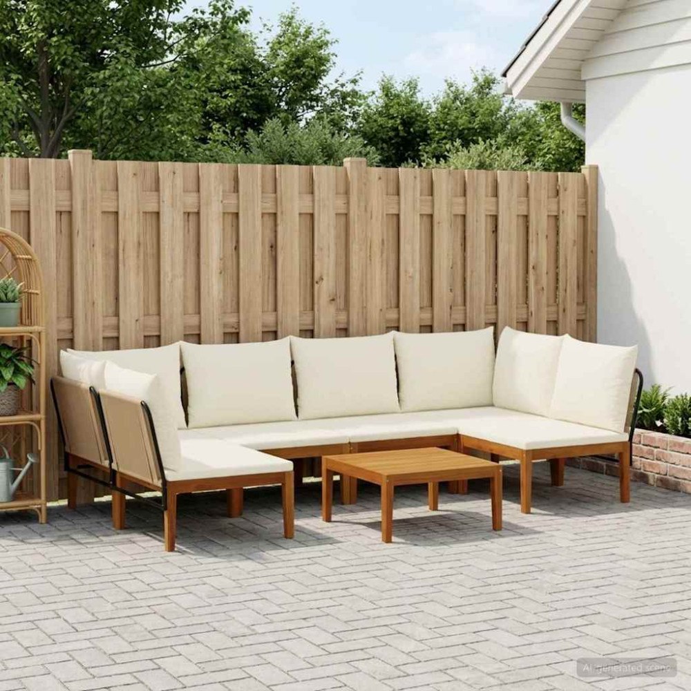 vidaXL 7 pcs Massivt akaciahus och rep Naturlig