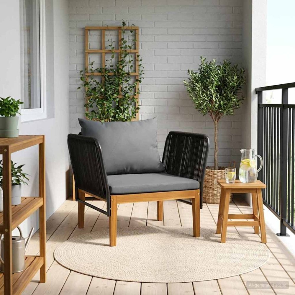vidaXL Trädgårdskarmstol med kuddar Massivt akaciahus och rep Naturlig