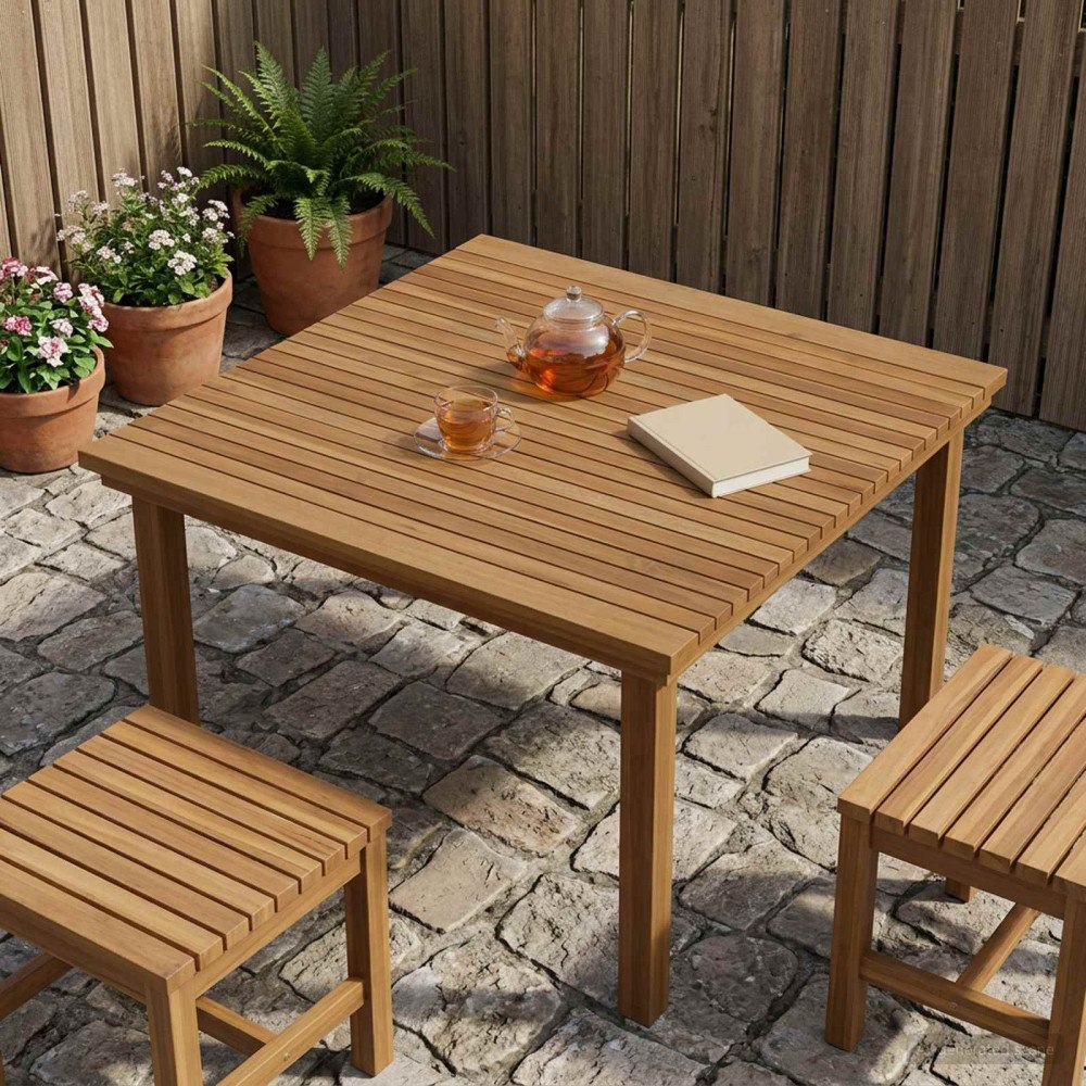 vidaXL Bordsskiva 90 x 90 x 3,5 cm Fyrkantig Massivt teakträ Naturlig