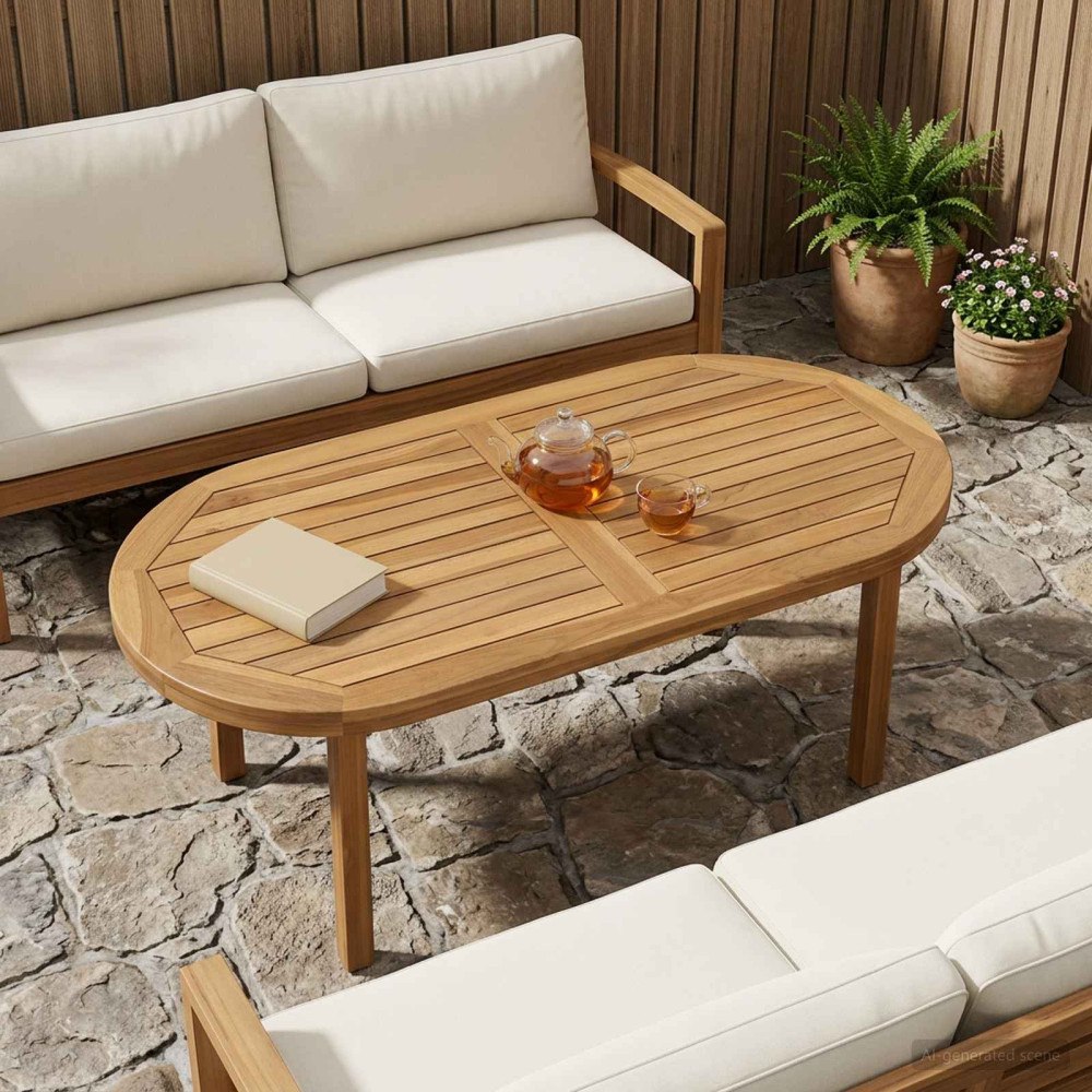 vidaXL Bordsskiva Oval Massivt teakträ Naturlig