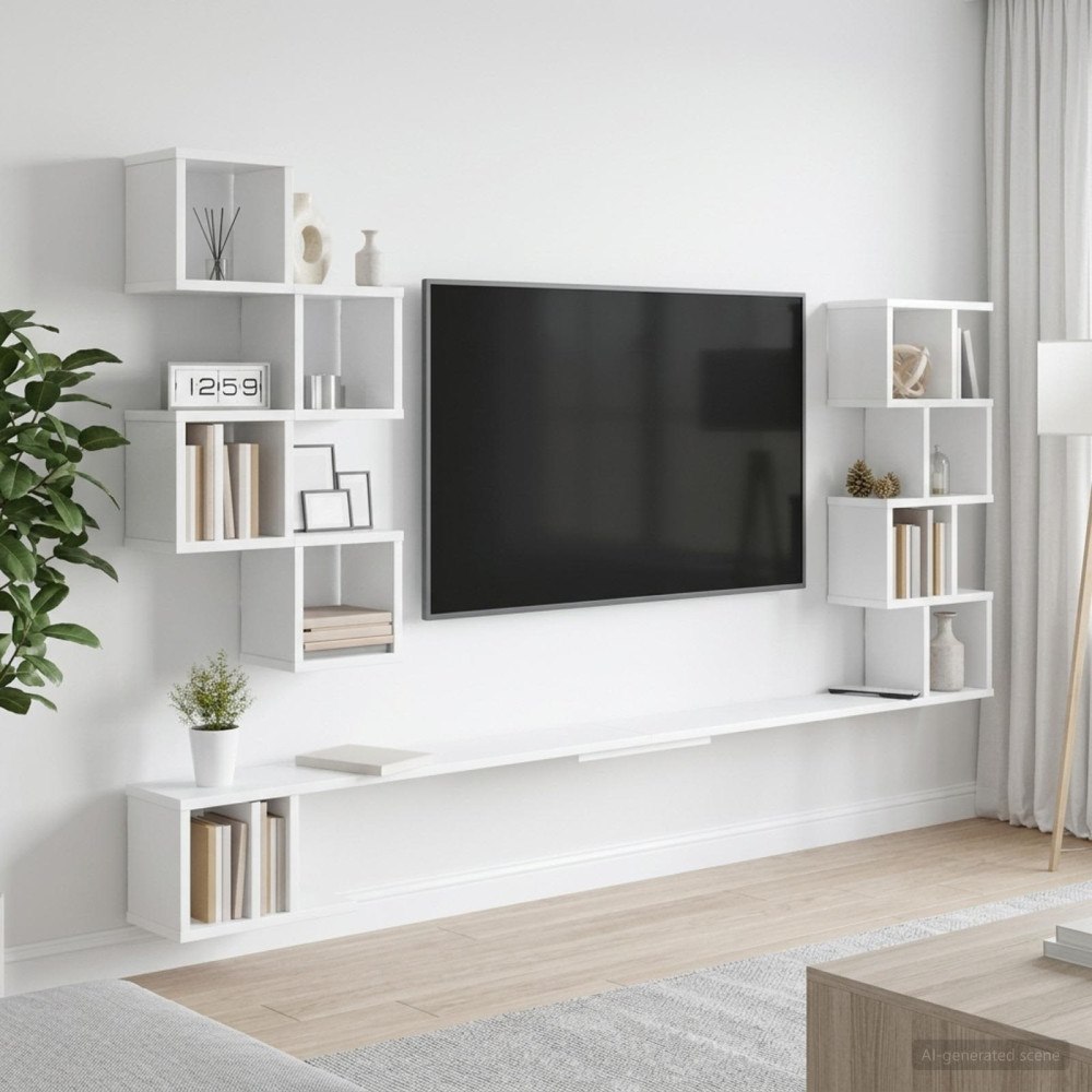 vidaXL Väggmonterad TV-hylla Vit 200 x 15 x 94 cm Konstruerat trä