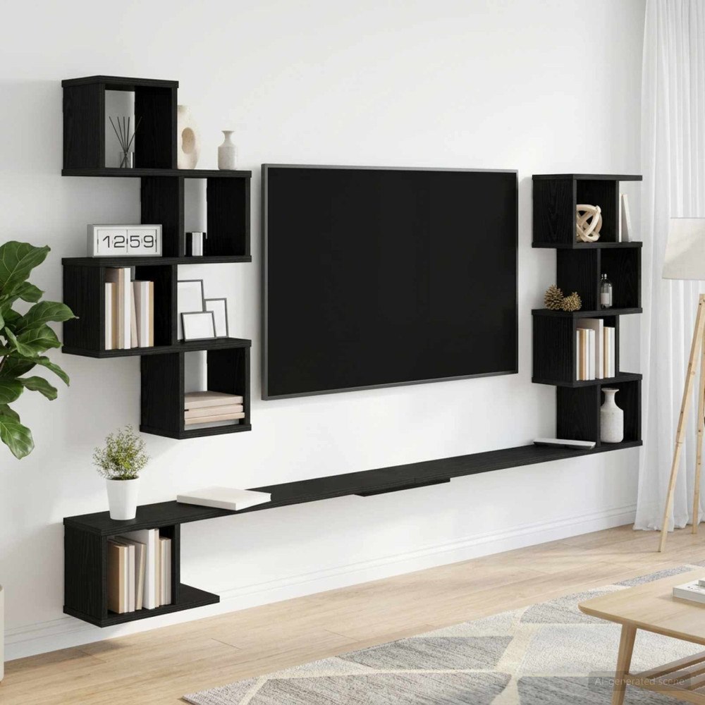 vidaXL Väggmonterad TV-hylla Svart ek 200 x 15 x 94 cm Konstruerat trä