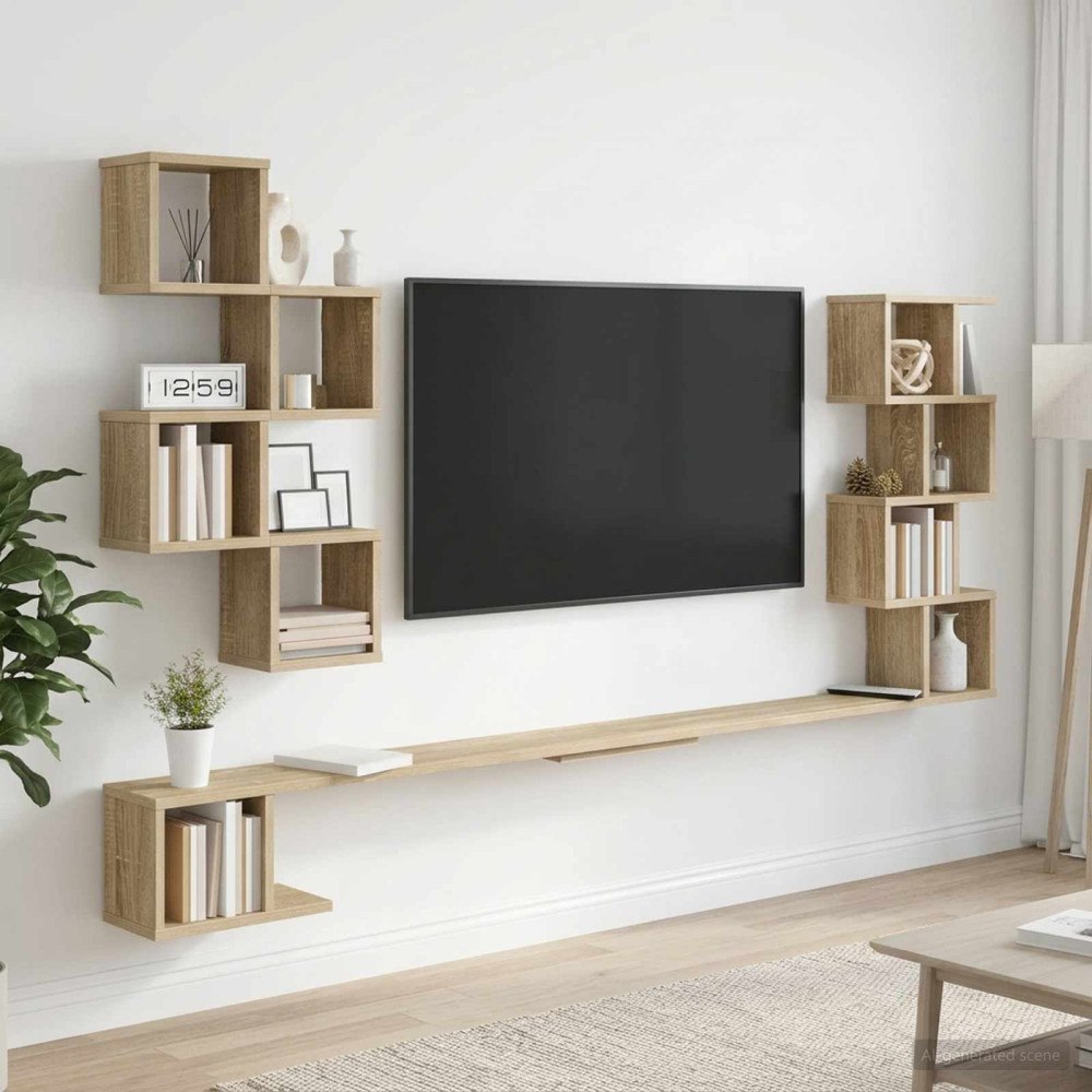 vidaXL Väggmonterad TV-hylla Sonoma-ek 200 x 15 x 94 cm